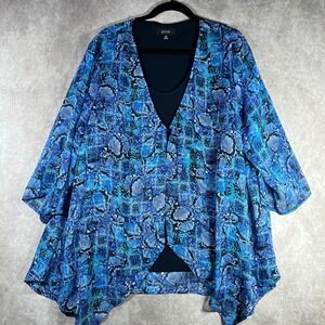Slim Factor By Investments Top Women XL Blue Snakeskin Keyhole Neck Lined Office